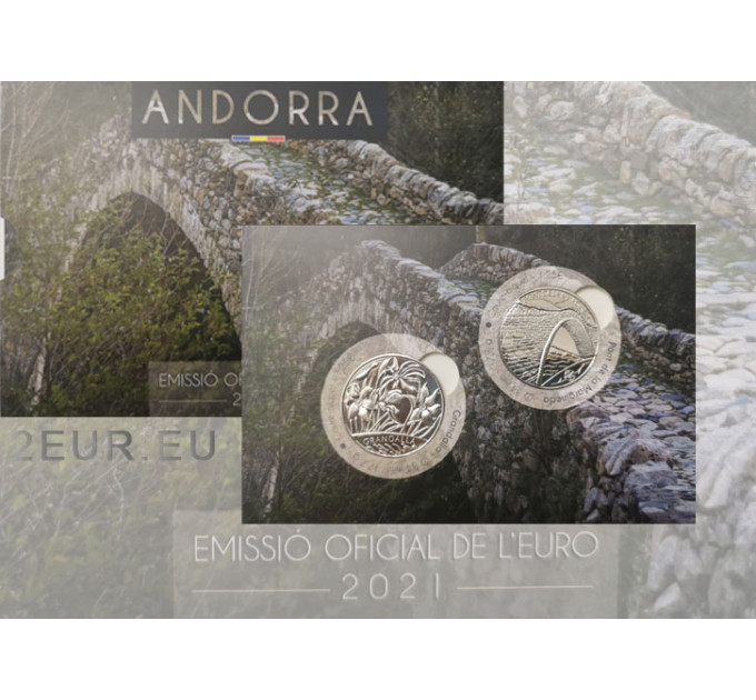 ANDORRA 2021- 2 X 1,25 EURO - Cultural Heritage of Andorra - Narcissus Poeticus - Margineda Bridge