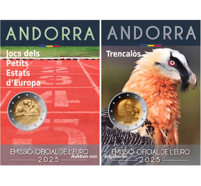 Andorra 2 euro BU coincard 2025 - Spelen van de Kleine Staten van Europa + Baardgier