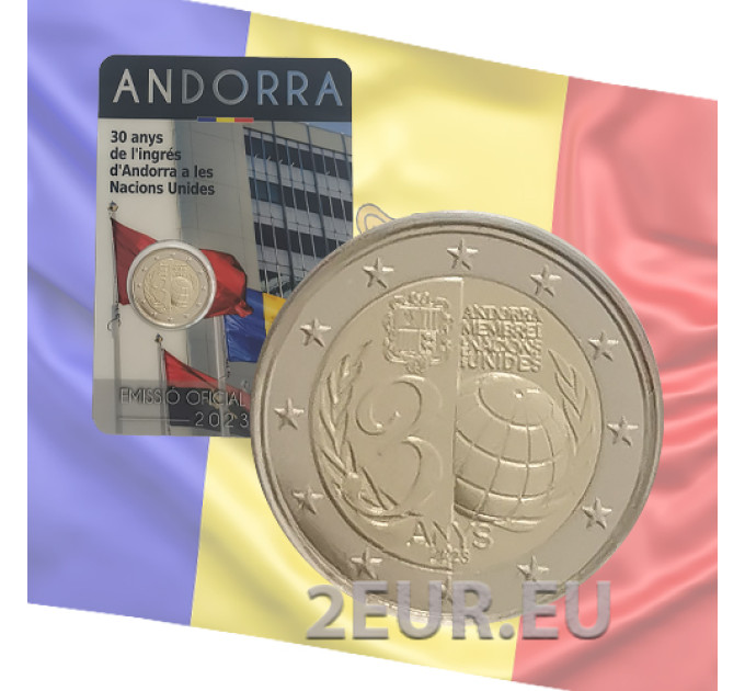 Andorra 2 euro BU coincard 2023 - 30 jaar toetreding van Andorra tot de Verenigde Naties