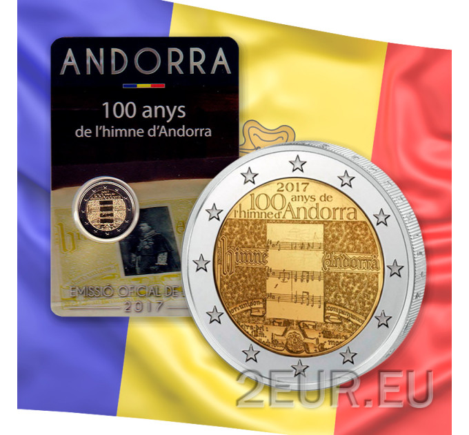 Andorra 2 euro BU coincard 2017 - 100 jaar volkslied van Andorra