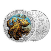Oostenrijk 3 euromunt 2022 - Lichtgevend zeeleven - Blauwgeringde octopus