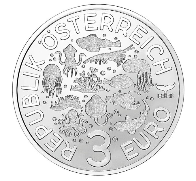 Oostenrijk 3 euromunt 2024 - Lichtgevend zeeleven - Blauwe doktersvis