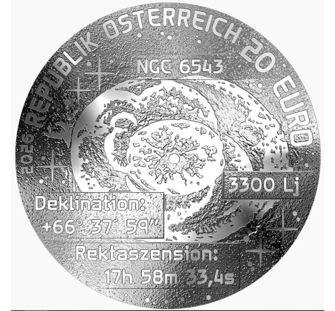 Oostenrijk 20 euro Zilveren munt 2026 – Het onbekende universum – Kattenoognevel