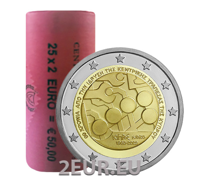 CYPRUS 2 EURO ROLL 2023 - 60e verjaardag van de centrale bank van Cyprus