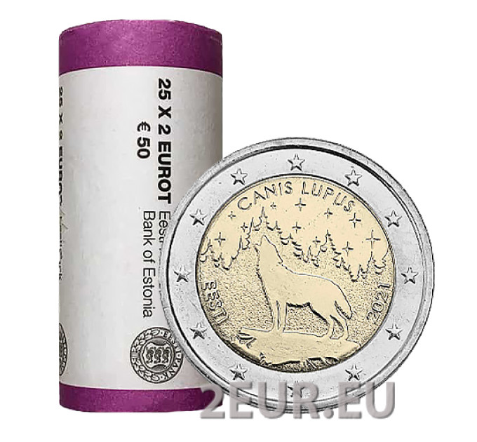 ESTLAND 2 EURO ROL 2021 - nationaal dier - wolf