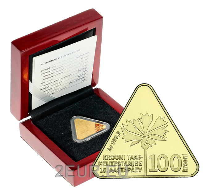 Estonia 100 Kroon gouden munt PP 2007 - 15e verjaardag herinvoering van de Estse kroon