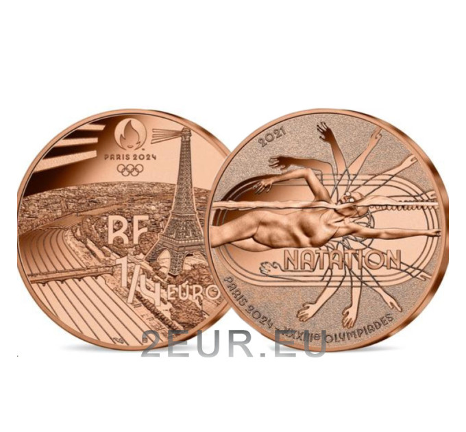 Frankrijk 1/4 euro UNC 2021 - Olympische Spelen Parijs 2024 - Zwemmen