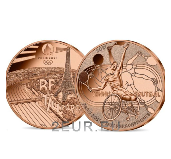 Frankrijk 1/4 euro UNC 2021 - Olympische Spelen Parijs 2024 - Rolstoeltennis