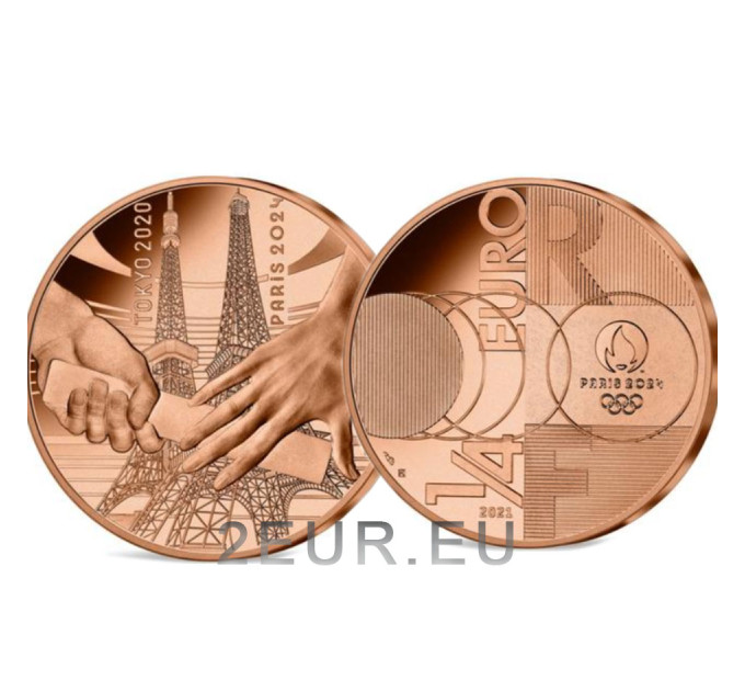 Frankrijk 1/4 euro UNC 2021 - Overdracht - Olympische Zomerspelen Tokio 2020 - Parijs 2024 - 2021