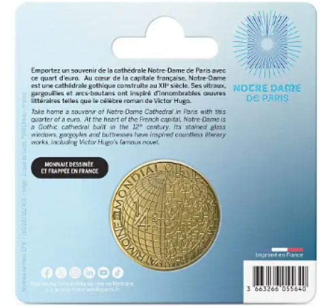 Frankrijk 1/4 euro UNC 2025 - UNESCO - NOTRE-DAME KATHEDRAAL VAN PARIJS