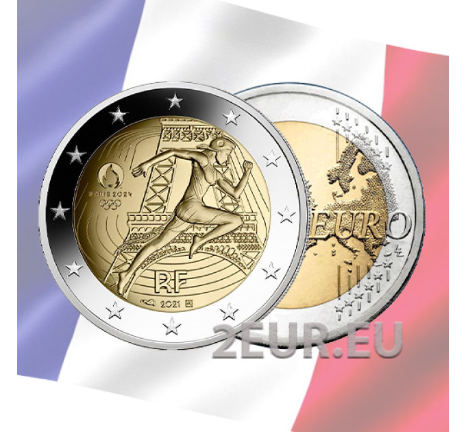 Frankrijk 2 euro UNC 2021 - Olympische Zomerspelen Parijs 2024 - Overdracht van de Olympische vlag