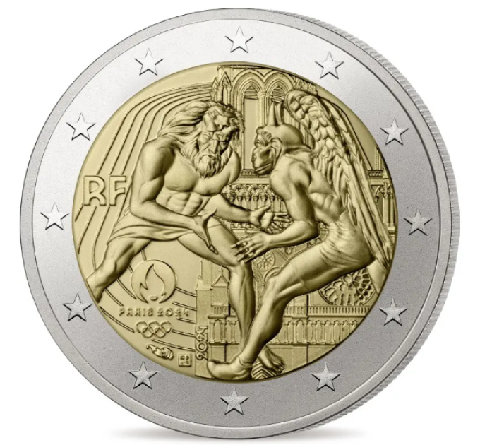 Frankrijk 2 euro UNC 2024 - Olympische Spelen Parijs 2024 - Hercules oefent worstelen - Notre Dame