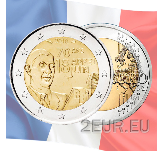 Frankrijk 2 euro UNC 2010 - 70e verjaardag van de oproep van 18 juni 1940 - Charles de Gaulle