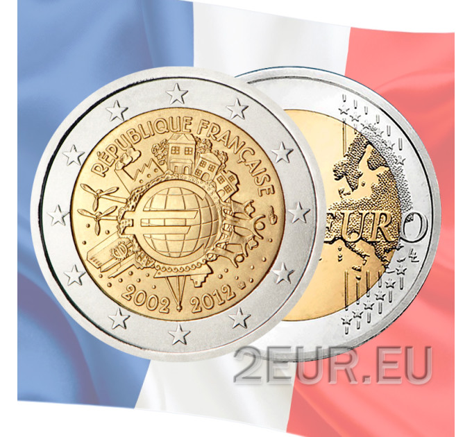 Frankrijk 2 euro UNC 2012 - 10 jaar eurocontant geld