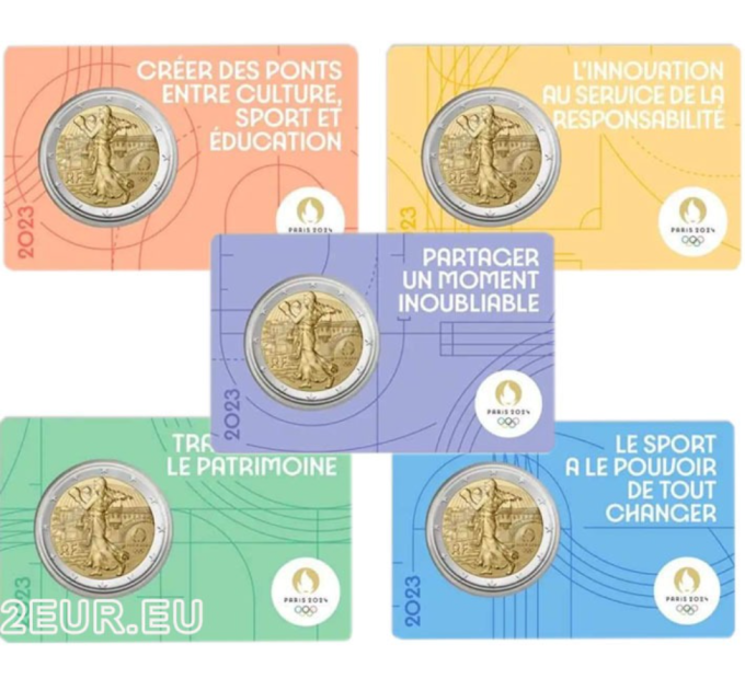 Frankrijk 2 euro BU 2023 - Olympische Zomerspelen Parijs 2024 - De zaaier beoefent pugilisme - 5 stuks