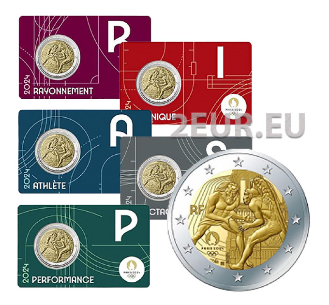 Frankrijk 2 euro BU 2024 - Olympische Spelen Parijs 2024 - Hercules oefent worstelen - Notre Dame - 5 stuks