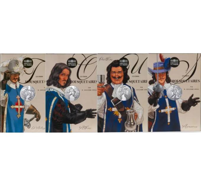 Frankrijk 10 euro zilveren munt 2024 - De Drie Musketiers: Athos, Aramis, Porthos en D'Artagnan