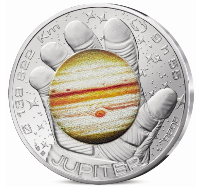 Frankrijk 10 euro zilveren munt 2025 - Een ruimtereis met Thomas Pesquet - Saturnus, Jupiter, Mars, Maan