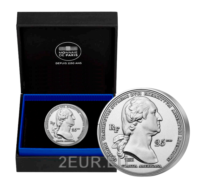 Frankrijk 25 euro zilveren munt Proof 2021 - Aankomst van Washington in Boston