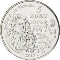 Frankrijk 5 euro zilveren munt BU 2010 - Fables de La Fontaine - Jaar van de Tijger