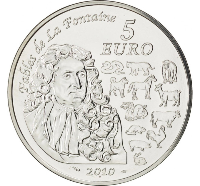 Frankrijk 5 euro zilveren munt BU 2010 - Fables de La Fontaine - Jaar van de Tijger