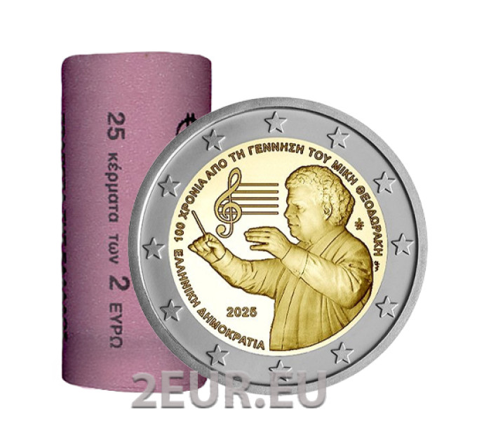 Griekenland 2 euro rol 2025 – 100 JAAR NA DE GEBOORTE VAN MIKIS THEODORAKIS