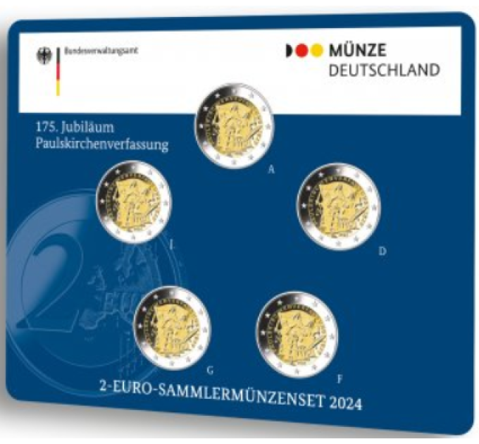 Duitsland 2 Euromuntset  BU 2024 - 175 jaar Paulskirche-grondwet - ADFGJ