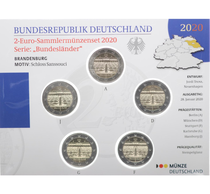 Duitsland 2 Euromuntset  BU 2020 - Brandenburg - Paleis Sanssouci - ADFGJ