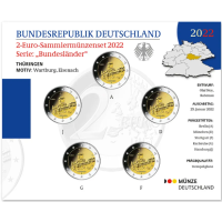 Duitsland 2 Euromuntset BU 2022 - Thüringen. Kasteel Wartburg - ADFGJ Duitsland 2 Euromuntset BU 2022 - Thüringen. Kasteel Wartburg - ADFGJ