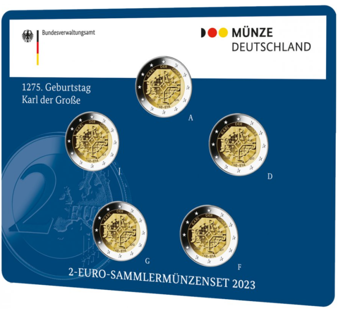 Duitsland 2 Euromuntset  BU 2023 - 1275e verjaardag van de geboorte van Karel de Grote - ADFGJ