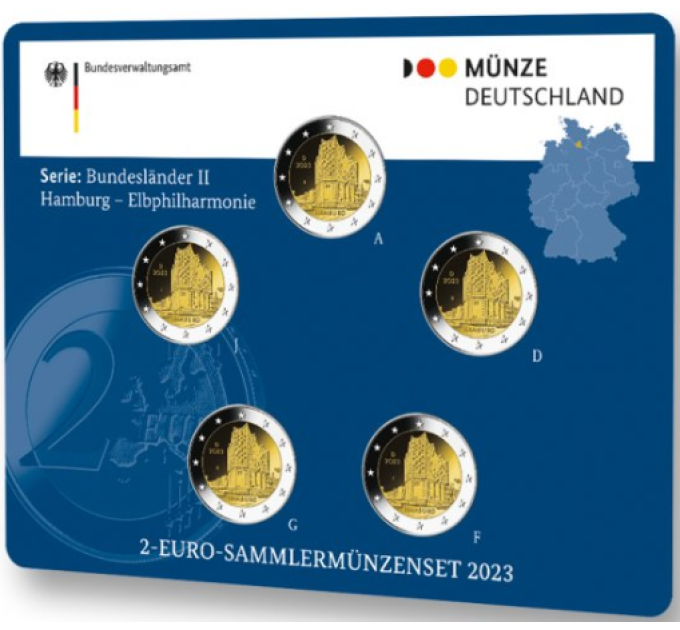Duitsland 2 Euromuntset  BU 2023 - Hamburg-Elbphilharmonie - ADFGJ