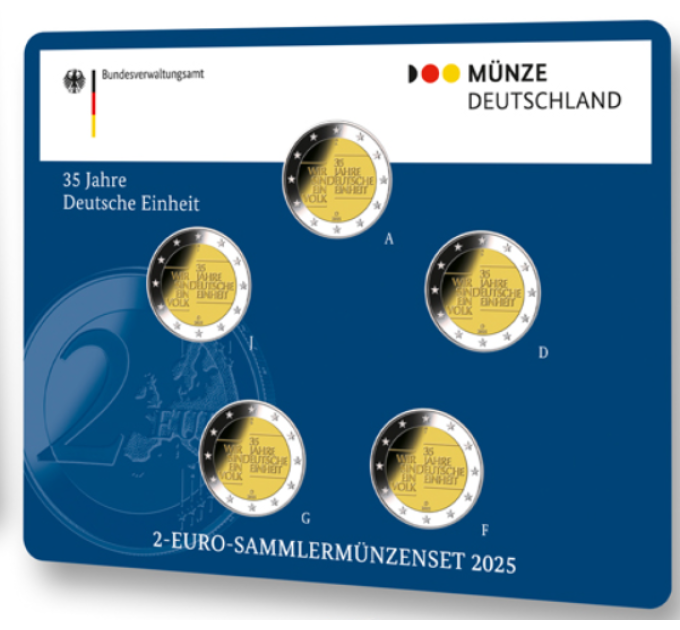 Duitsland 2 Euromuntset  BU 2025 - 35 jaar Duitse eenheid - ADFGJ