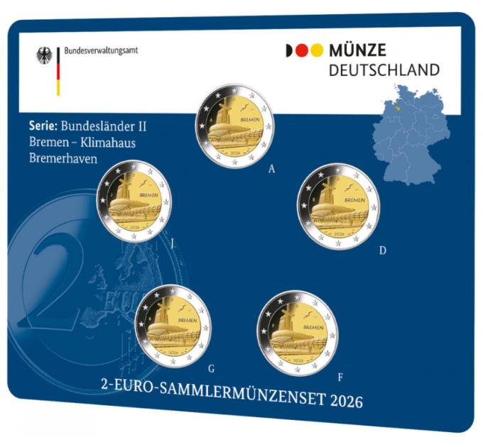Duitsland 2 Euromuntset  BU 2026 - Bremen - ADFGJ
