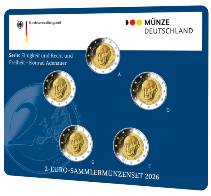 Duitsland 2 Euromuntset  BU 2026 - Konrad Adenauer - ADFGJ