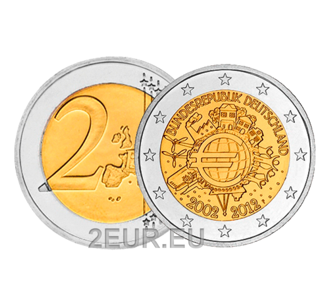 Duitsland 2 euro UNC 2012 - 10 Jaar Euro Cash - F - Stuttgart