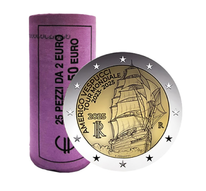 Italië 2 euro UNC roll 2025 - Reis van het Amerigo Vespucci-schip