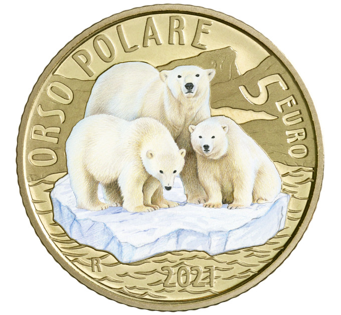 Italy 5 euro 2021 - Bedreigde Dieren - Ijsbeer