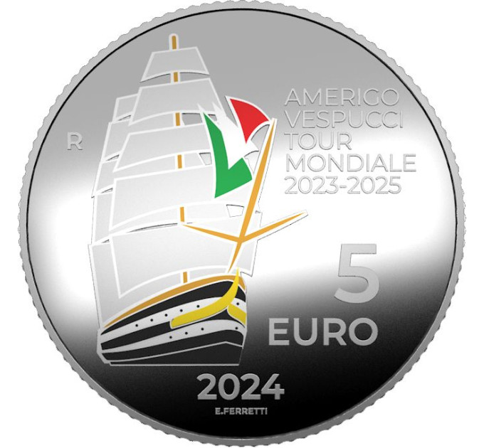 Italië 5 euro Zilver PROOF 2024 - Rond de wereld 2023-2025 van het Amerigo Vespucci-schip
