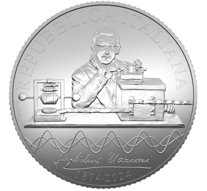 Italië 5 euro Zilver PROOF 2024 - 150e verjaardag van de geboorte van Guglielmo Marconi en 100 jaar sinds de eerste radio-uitzending in Italië
