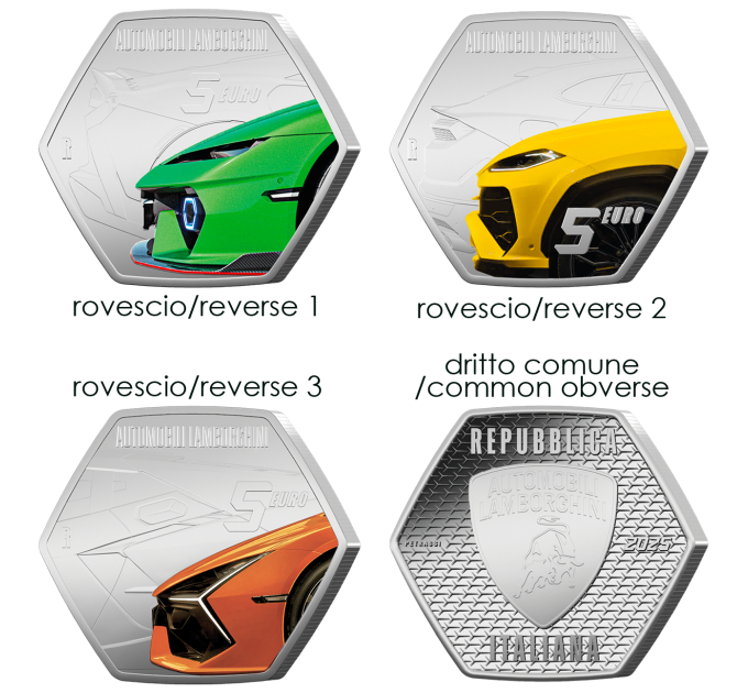 Italië 5 euro Zilver 2025 - Italiaanse Excellenties - Lamborghini auto's - Drieluik