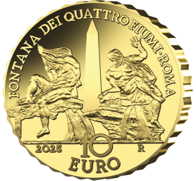 Italië 10 euro goud Proof 2025 - Fonteinen van Italië - Fontana dei Quattro Fiumi - Roma