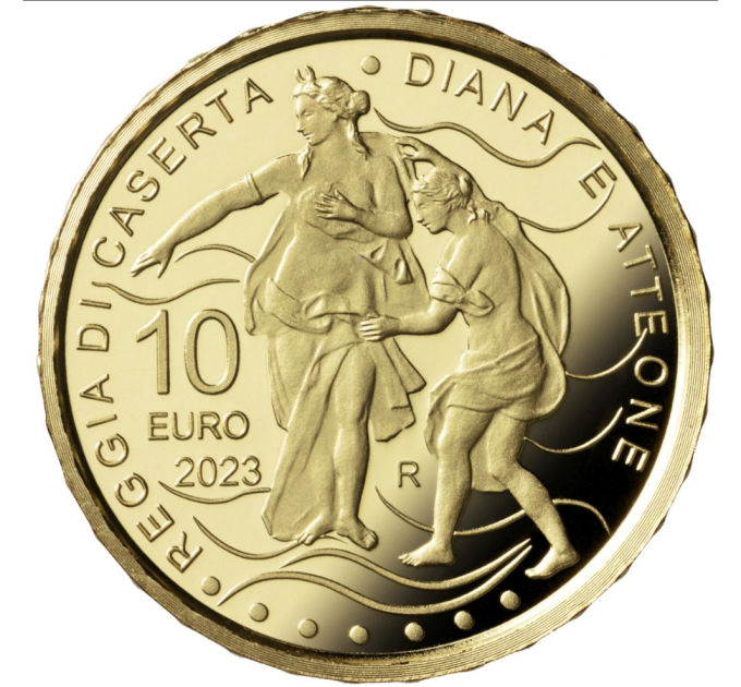 Italië 10 euro goud Proof 2023 - Fonteinen van Italië - Koninklijk Paleis van Caserta - Fontein van Diana en Actaeon