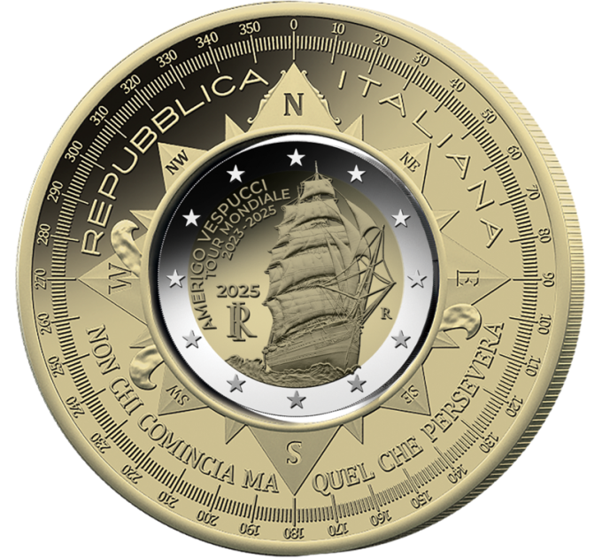 Italië 2 euro + 10 euro Proof 2025 - Reis van het Amerigo Vespucci-schip