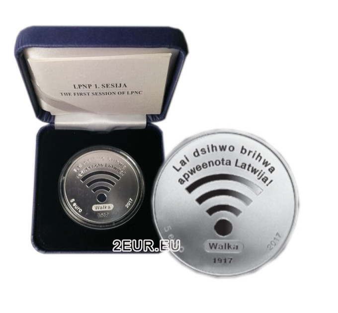 Letland 5 euro zilver proof 2017 - 100 jaar voorlopige nationale raad van Walka