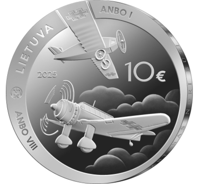 Litouwen 10 euro zilver proof 2025 - ANBO-vliegtuigen - 100 jaar