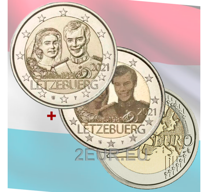 Luxemburg 2 euro UNC 2021 - 40e huwelijksverjaardag van groothertogin Maria Teresa met groothertog Henry relief+photo