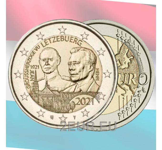 Luxemburg 2 euro UNC 2021 -  100ste verjaardag van de geboorte van groothertog Jean relief