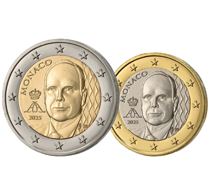 Monaco 1 en 2 euro UNC 2025 - Prince Albert II