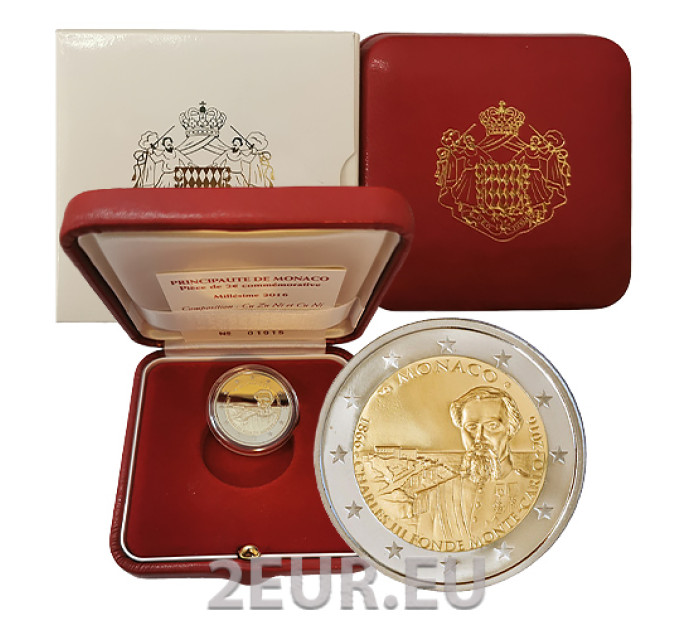 Monaco 2 euro PROOF 2016 - 150e verjaardag van de stichting van Monte Carlo door Karel III