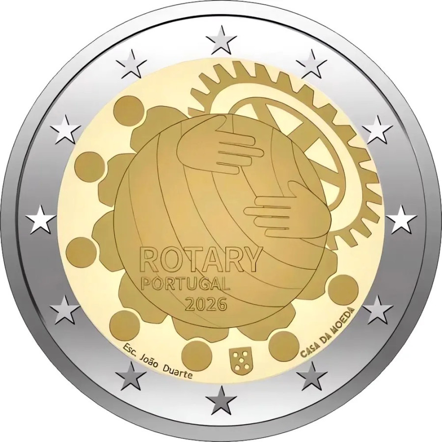 Portugal 2 euro UNC rollen 2026 - 100-jarig jubileum van de Rotary Foundation in Portugal